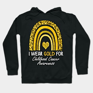 Womens Leopard  I Wear Gold Childhood Cancer Awareness Hoodie